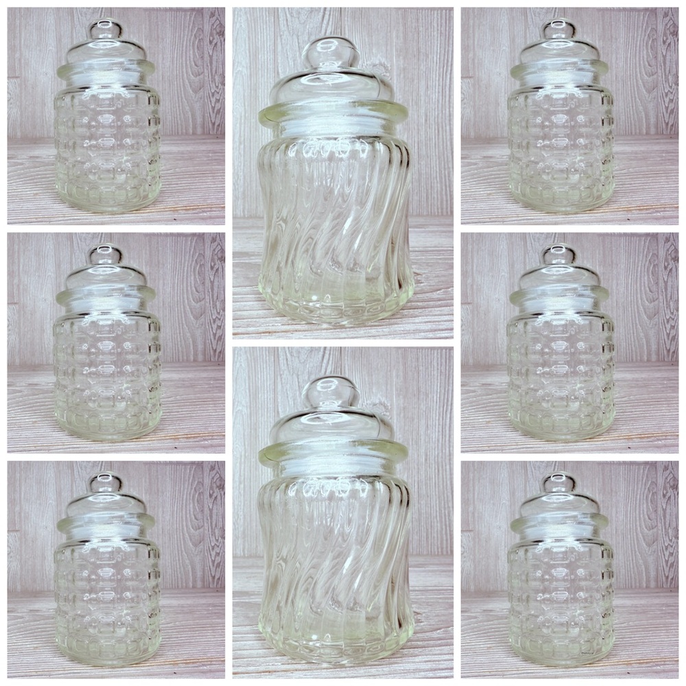 8 apothecary jars glass square and swirl design spice jars with sealing lids